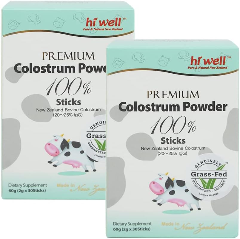 (pakket van 2) Hi Well Premium Grass-Fed Colostrum Poeder 100% 2g 30Sticks