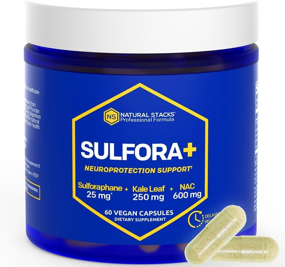 N-Acetyl-L-Cysteine 600mg NAC Supplement - Sulforaphane Supplement 25mg - Superfood Kale Leaf Powder with Organic Broccoli Spout - Brain Health Antioxidants - 60 NAC Capsules
