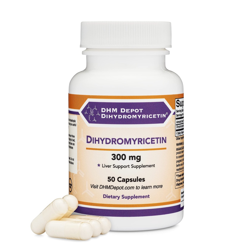 Dihydromyricetin (DHM) 50 Capsules, 300mg, Leverondersteuningssupplement (Getest door derden)(DHM Depot) Non-GMO, Glutenvrij (Liver Cleanse Detox & Repair) door dubbel hout