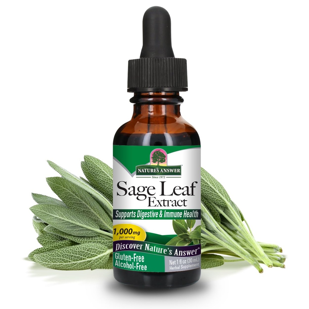 Nature's Answer Alcool Free Sage Leaf Supplement 1 Fluid Ounce Gluten Free (en anglais seulement) Support digestif (en anglais seulement) Promote la fonction mentale (en anglais seulement) Avantages Gut Health