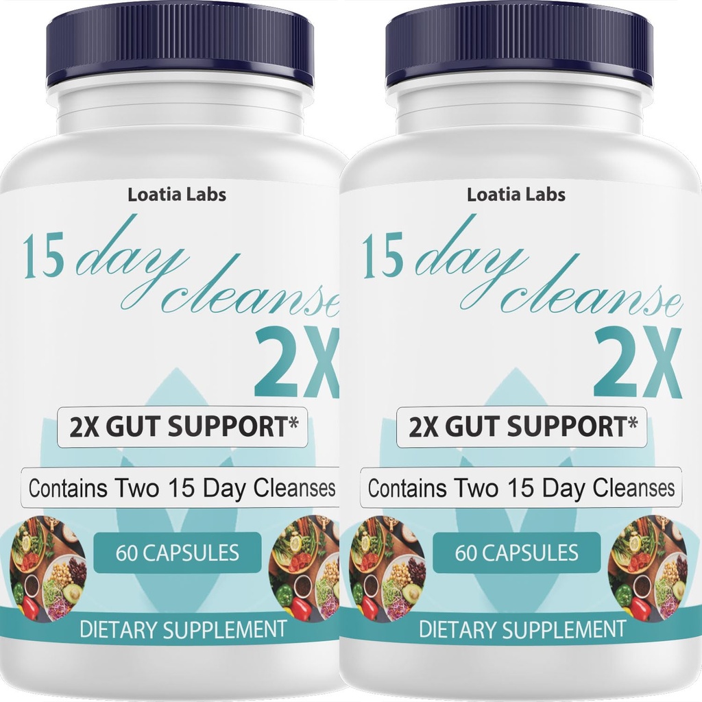 15 dagen Reiniging 2X - Dubbele Gut & Colon Ondersteuning - Geavanceerde Gut Cleanse Detox voor vrouwen en mannen met Alfalfa, Cascara Sagrada, Probiotica & Psyllium Husk - Non-GMO - Made in USA - 60 Capsules (2 flessen)
