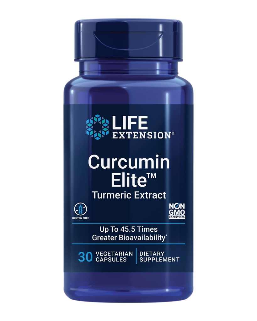 Life Extension Curcumin EliteTM Kurkuma Extract, 500 mg, curcuminoïden, kurkumanen, Fenegriek, Ontstekingsgezondheidsondersteuning, Hart- en Immuunondersteuning, Glutenvrij, Non-GMO, Vegetarisch, 30 Capsules