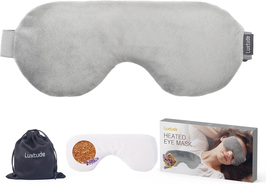 Masques d'yeux chauffants Luxtude pour yeux secs avec lin et lavande, Compresseur d'yeux chaud à micro-ondes, Masque d'yeux pondéré pour dormir, Compresseur d'yeux chaud pour yeux gonflés, Cercles foncés (Gray)