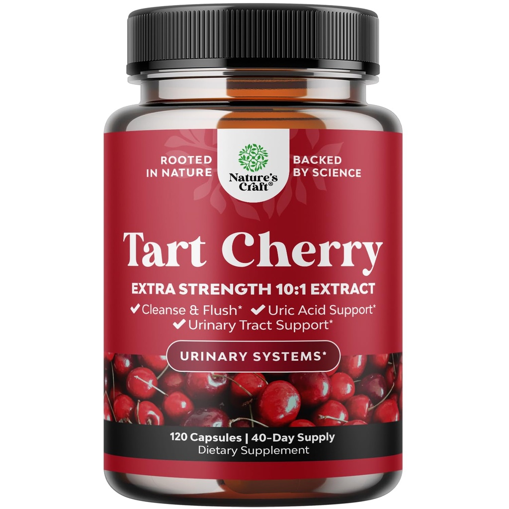 Capsules d'extrait de tart cerise avancées - Extra Strength 750mg par portion équivalente Capsules de tart cerises Nettoyant Uric Acid et supplément de soutien articulaire - Supplément de récupération musculaire 120 Compte