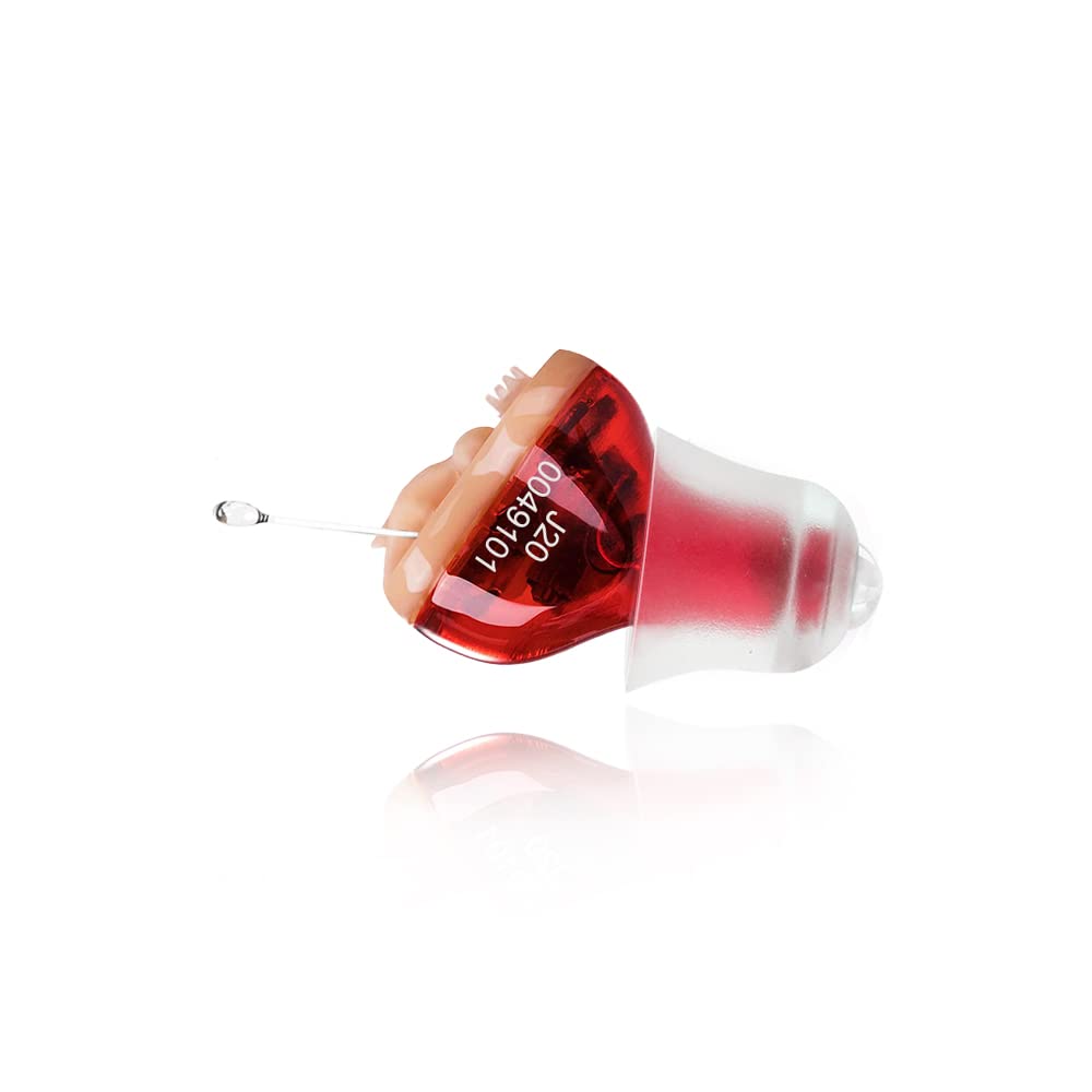 Hearing Amplifier Aid, In Ear Hearing Aids, Battery Operated Sound Amplifier, Single Hearing Aid for Seniors, Invisible Sound Enhancer Red(Right Ear)