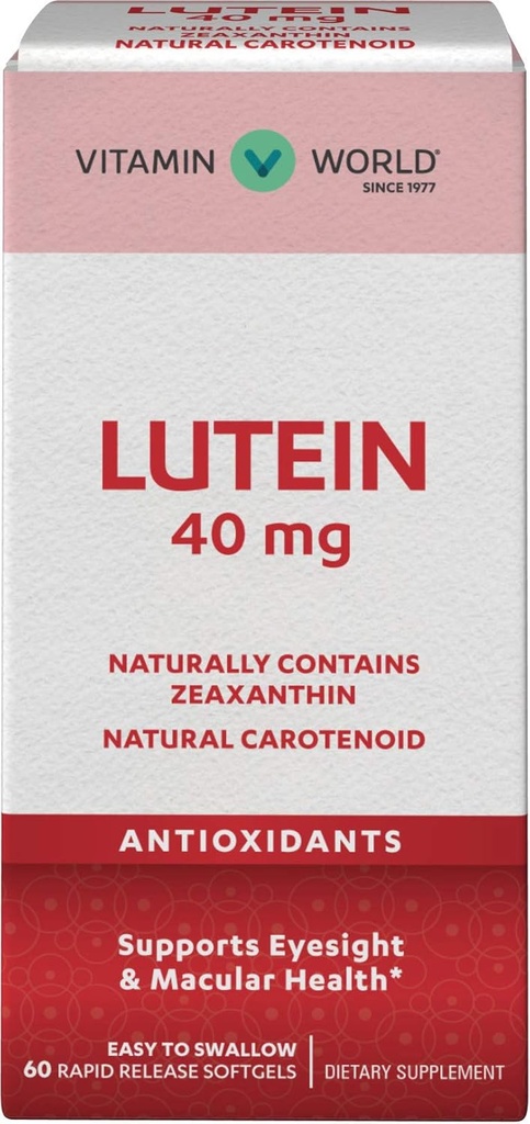 Vitamine Lutéine mondiale 40mg 60 softgels à libération rapide, Santé oculaire, Vision, Antioxydant