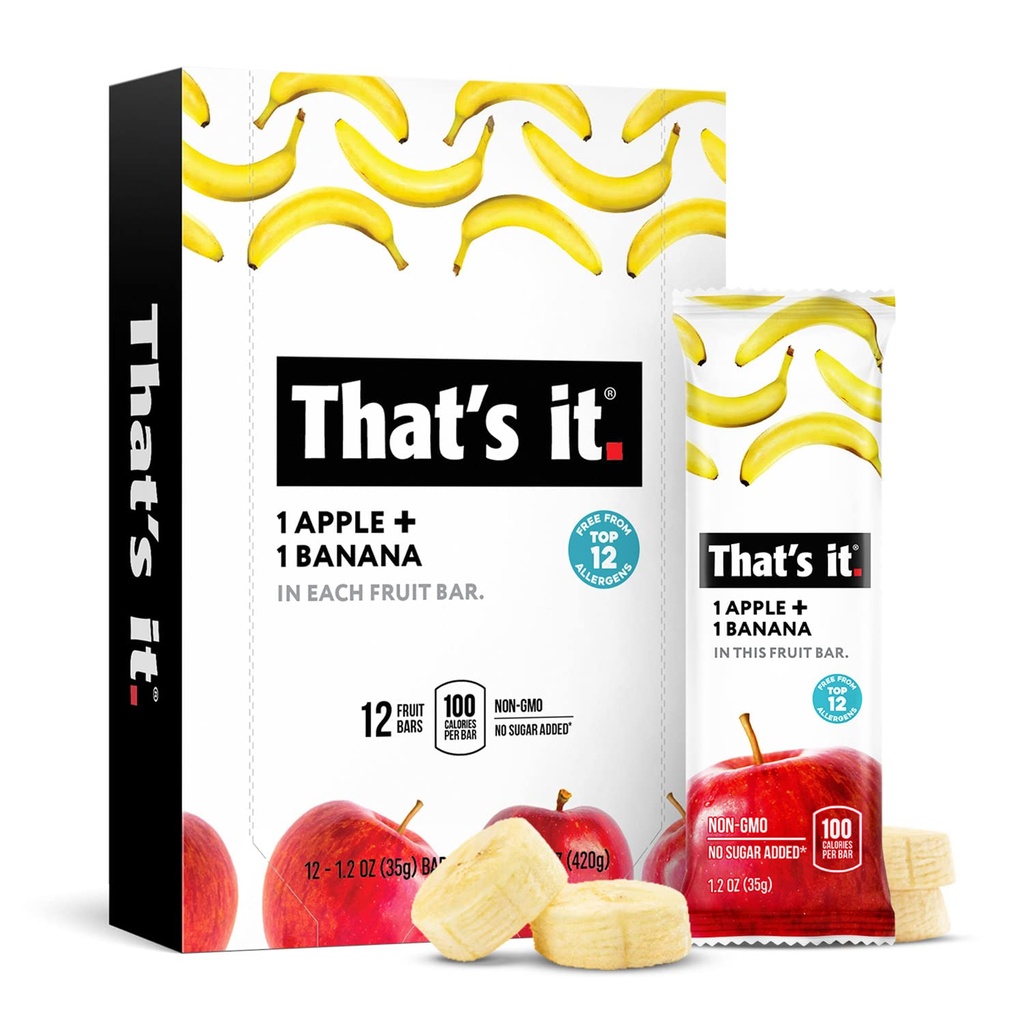 Dat is het Voeding Appels + Banana 100% Natuurlijke Echte Fruit Bar, Paleo voor kinderen & volwassenen, Niet GGO Suikervrij, Geen conserveermiddelen Energy Food, 14.4 Oz, Pack of 12