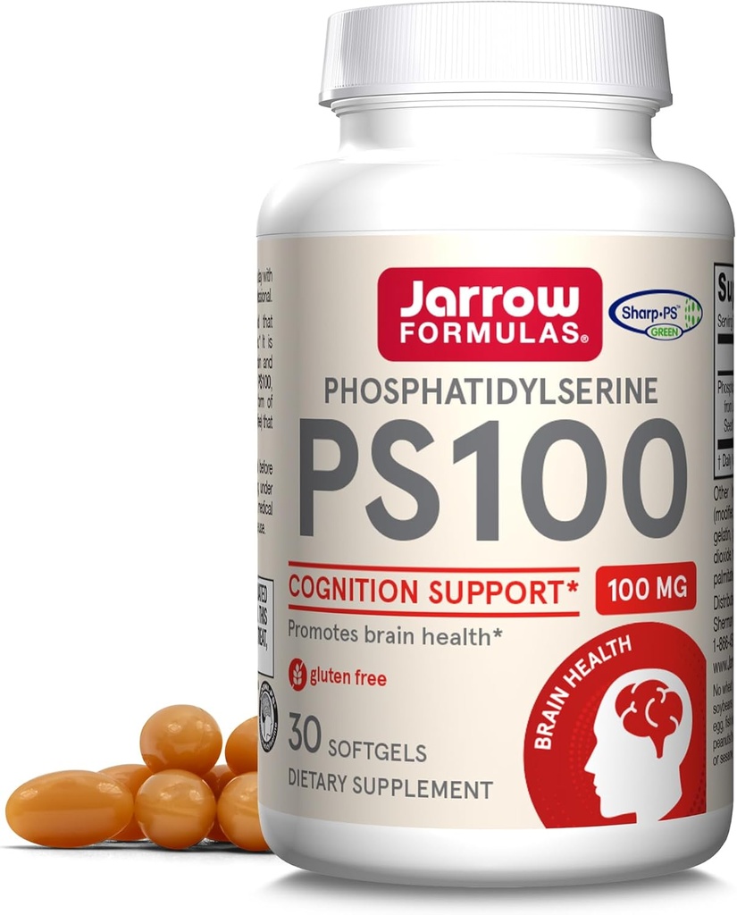 Jarrow Formules PS100 Fosfatidylserine 100 mg, Dieetsupplement voor Brain Health and Cognition Support, 30 Softgels, 10-30 Day Supply