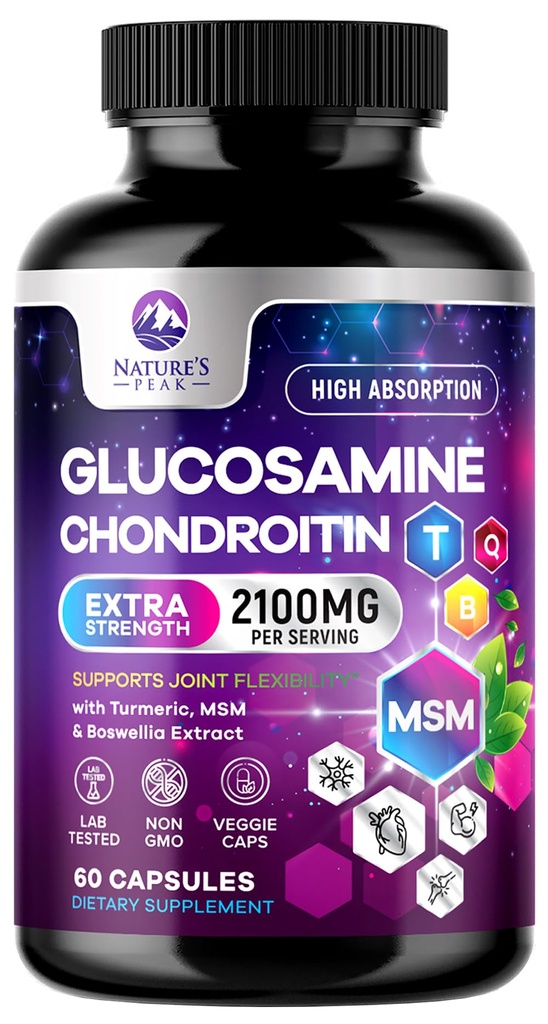 Glucosamine Chondroitin MSM Joint Supplement 2100mg - with Glucosamine Sulfate, Turmeric, Boswellia, Quercetin & Bromelain 