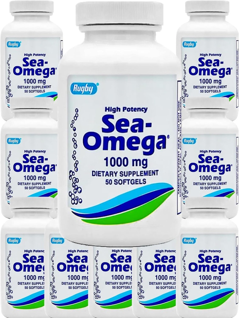 500 Softgels (10 Fles) High Potency Rugby 1000mg Natural Deep Sea Hiccupsless Fish Oil Omega-3 Fatty Acid (EPA 300mg & DHA 200mg) for Men & Women,Promotes Brain/Hair/Skin & Heart Health,Made in USA