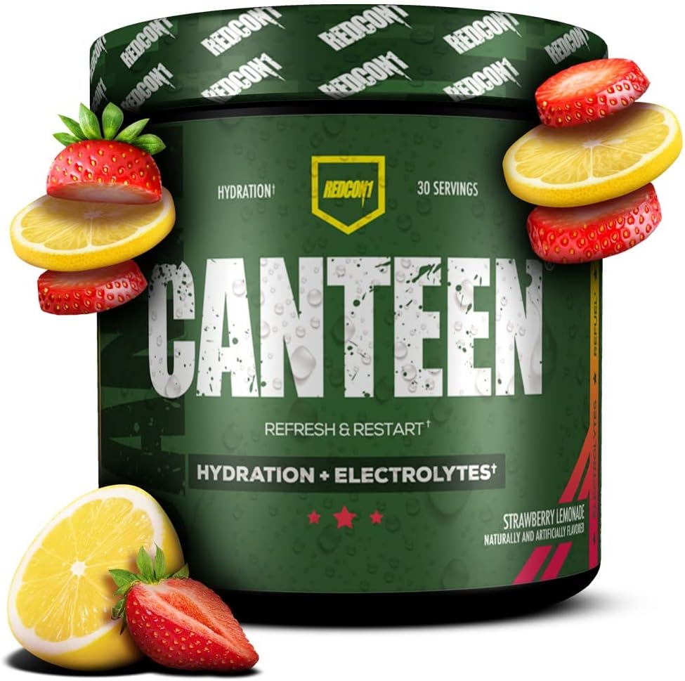 REDCON1 Hydratation de la canne à sucre + électrolytes, lémonade de fraise - boisson électrolytique en poudre avec des vitamines B + minéraux pour la récupération - poudre d'eau de coco et acide hyaluronique pour l'hydratation (30 portions)