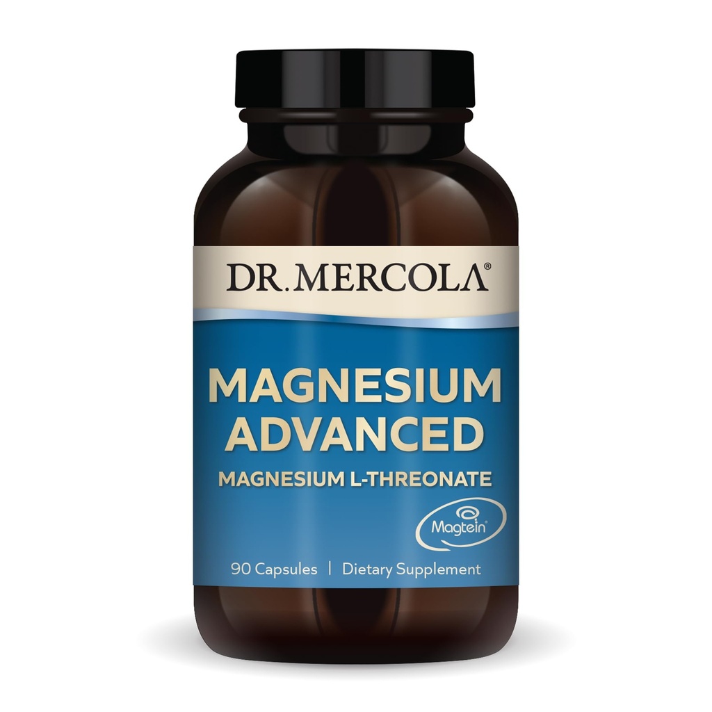Dr Mercola Magnesium Advanced - Soutient la santé des os, des articulations et du cerveau - contribue à un sommeil plus reposant - sans OGM, sans gluten et sans soja - 90 capsules (30 portions)