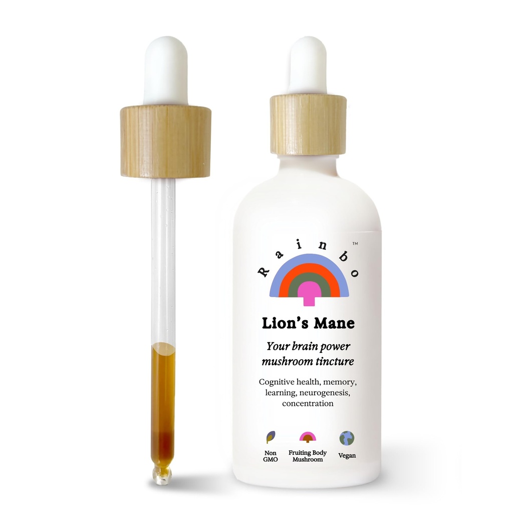 Rainbo - Lion's Mane Paddestoel Tinctuur - Dual Extract Paddestoel Supplement - Hersenondersteuning, Focus, Geheugen, Liquid Lion's Mane Supplement, Vegan, Non GMO, 3.4 floz