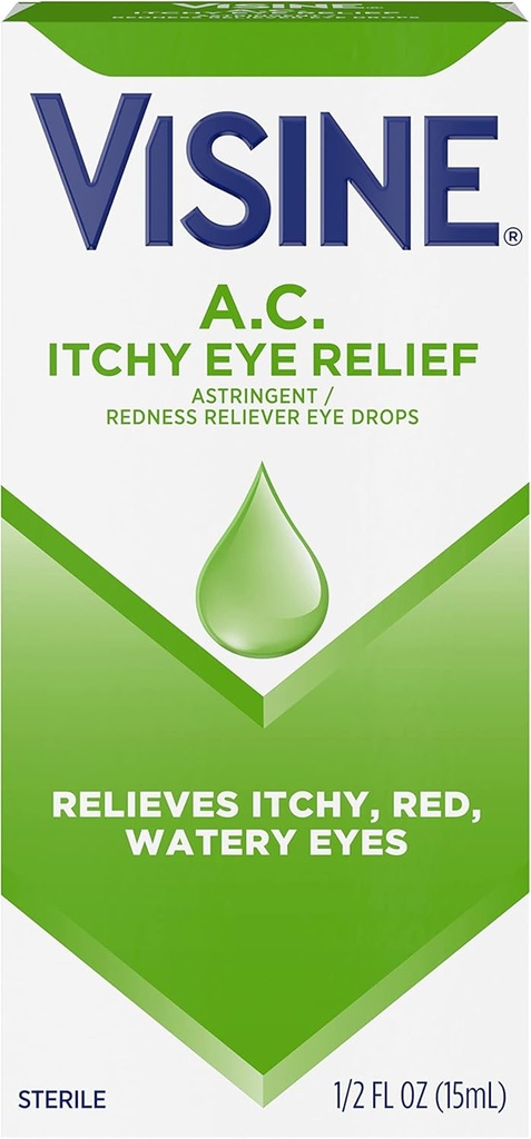 Visine A.C. Itchy Eye Relief Eye Drops with Zinksulfaat & Tetrahydrozoline HCl, Eye Drop Treatment with Redness Reliever & Astringet for Itchy, Red, Watery & Irritated Eyes, 0,5 fl.oz