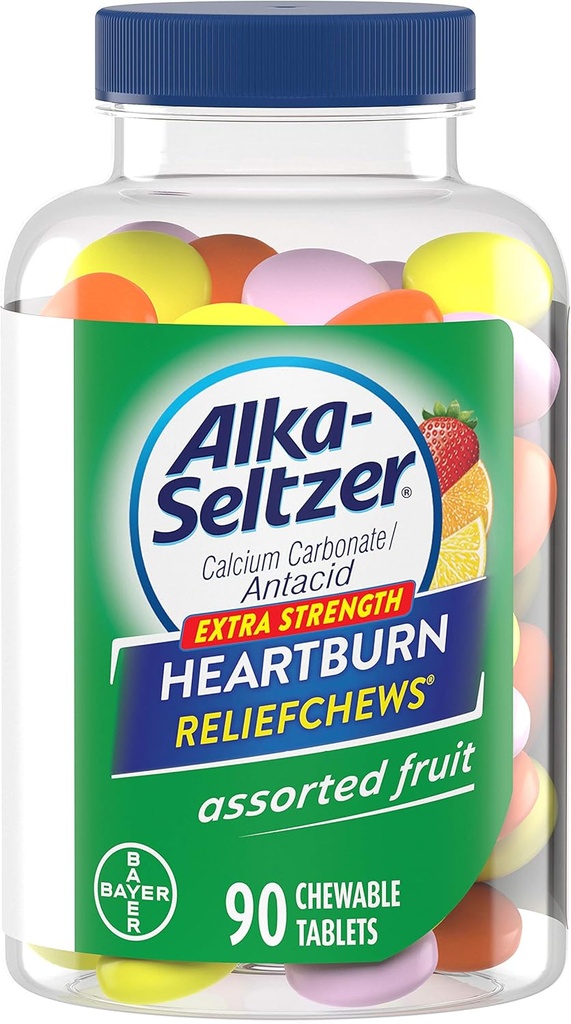Alka-Seltzer Extra sterkte Heartburn ReliefChews - Relief of Heartburn, Acid Indigestie en Zure Maag - Assorted Lemon, Orange Aardbei Smaken - 90 Tel.
