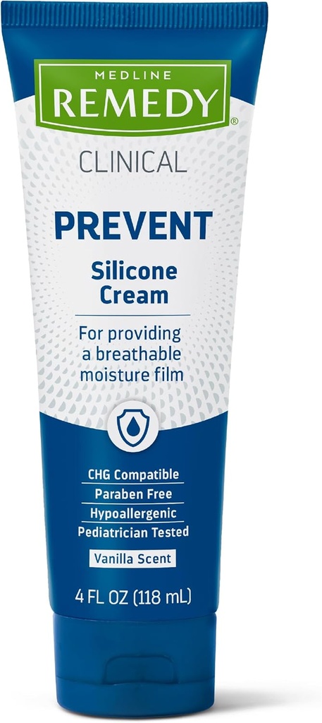 Medline Remedy Clinical Silicone Cream (4 oz Tube), 12 Count, Vanilla Scent, ademende film, kalmerende, vochtinbrengende, voedende, Hydrating Skin Care, For Cracked, Chapped, Gevoelige huid