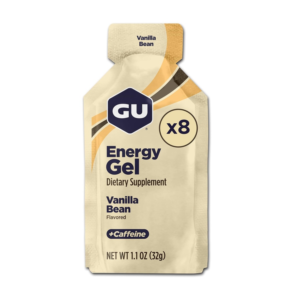 GU Energy Original Sports Nutrition Energy Gel, Vegan and Dairy-Free On-the-Go Energy for Any Workout, Vanilla Bean, 8-Count
