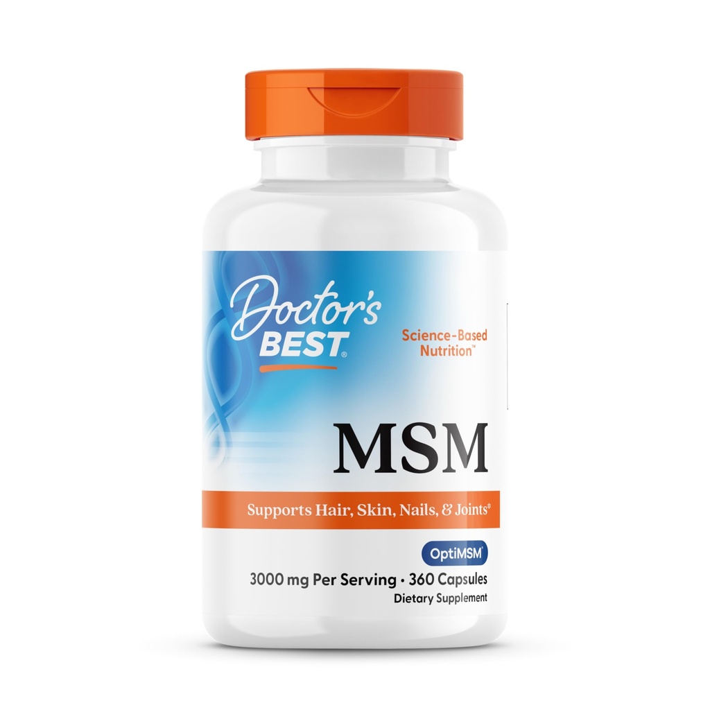 Meilleur médecin MSM, supporte cheveux, peau, ongles, et articulations, non-OGM, sans gluten, 3000 mg par portion, 360 capsules