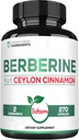 Berberine met Ceylon Cinnamon Supplement - 1500mg Extra sterkte voor het immuunsysteem, de spijsverterings-, lichaams- en energieproductie - 270 Capsules - Glutenvrije, niet-GMO