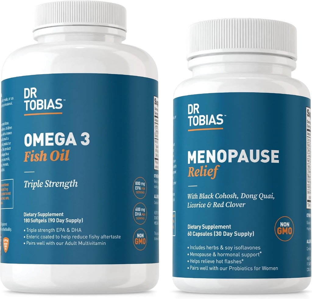 Dr. Tobias Omega 3 Visolie en Menopauze Hulp voor Vrouwen, Endocriene Ondersteuning met essentiële Omega 3s, Hot Flashes en Nacht Sweats Supplementen, Non-GMO