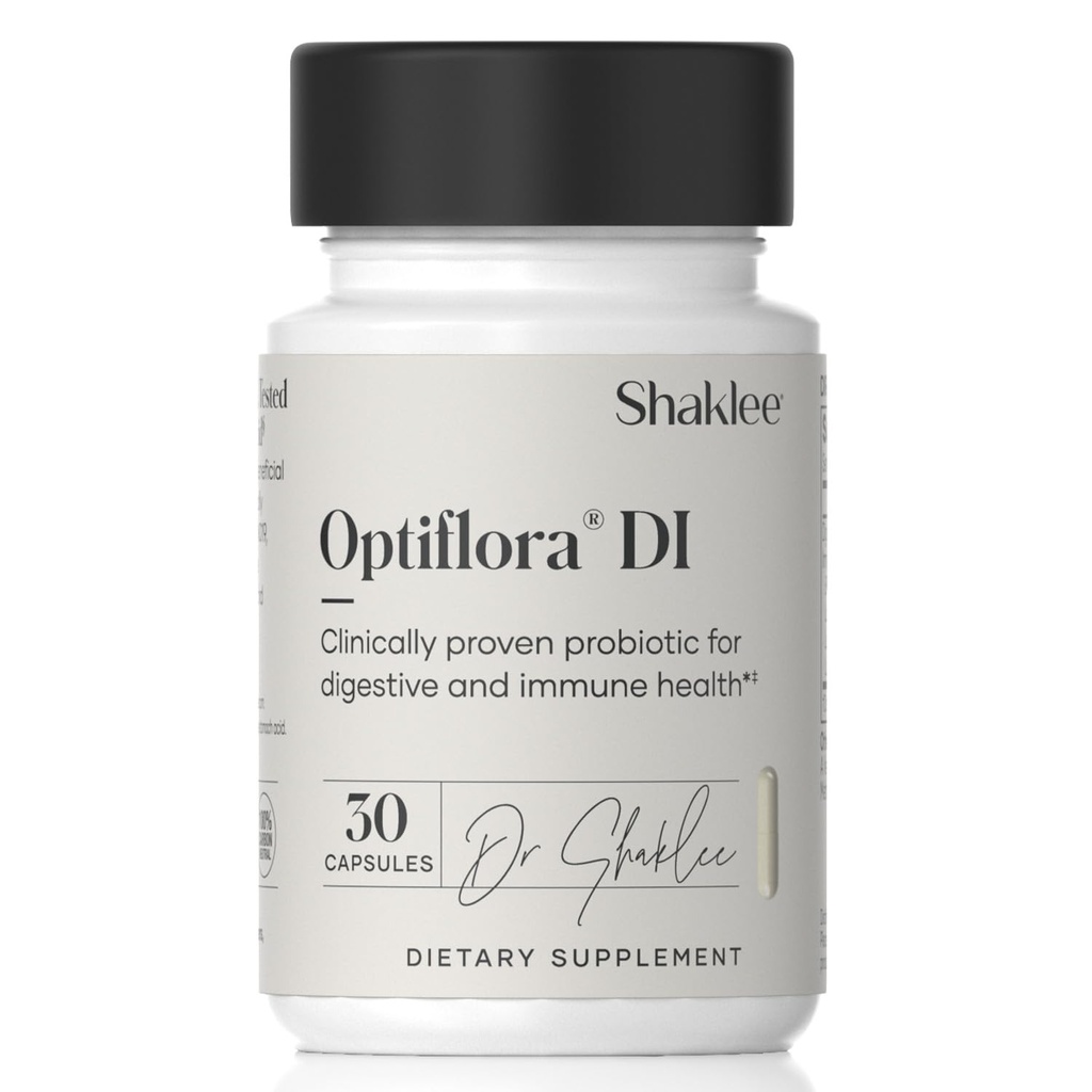 Shaklee - Optiflora® DI Probiotic -10 milliards d'UFC - 4 souches bactériennes - Bifidobacterium lactis HN019TM - Soutient l'équilibre et la régularité intestinal de la flore - Sans gluten, sans soja et sans lait - 30 capsules