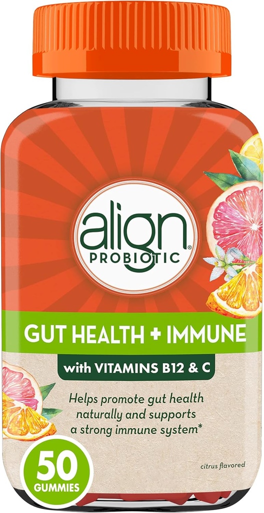 Uitlijnen Probiotic, Gut Health & Immunity Support, Probiotic for Women and Men, #1 Doctor Aanbevolen Merk, Vitamine C en B12 voor Immune Support & Energy, Citrus Smaak, 50 Gummies