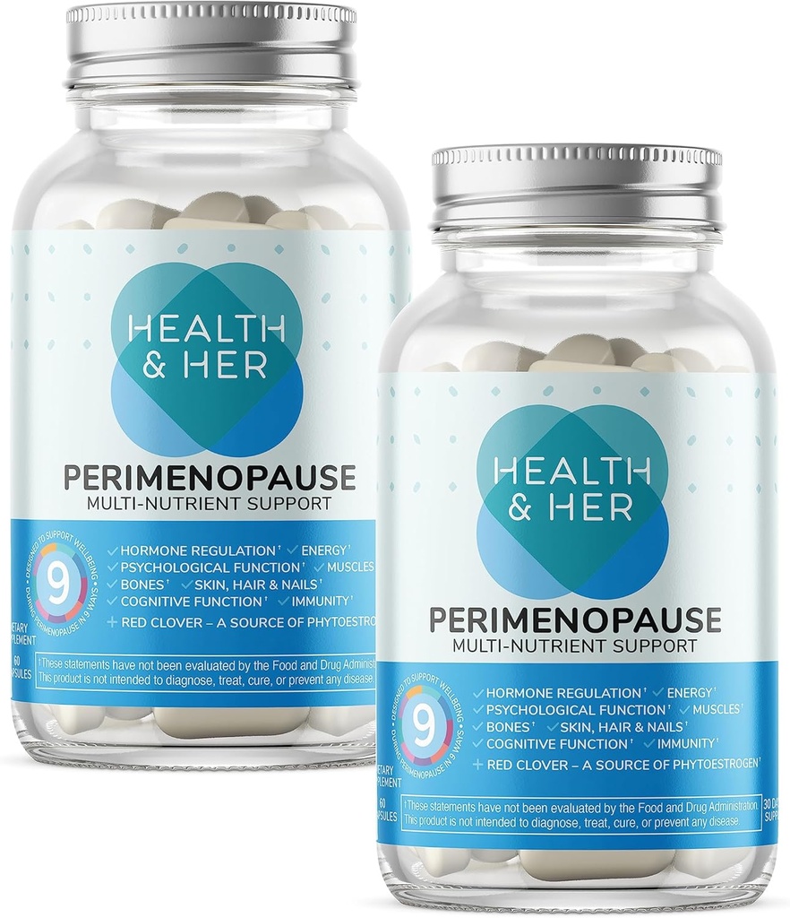 Gezondheid & haar Perimenopause Multi-Nutrient Ondersteuning Supplement, Ondersteuning voor Welzijn tijdens de pre-menopauze - (De vroege fase van de menopauze) Ondersteunt Vrouwen Hormonenbalans, Energie, Huid,Veganist (120 ct.)