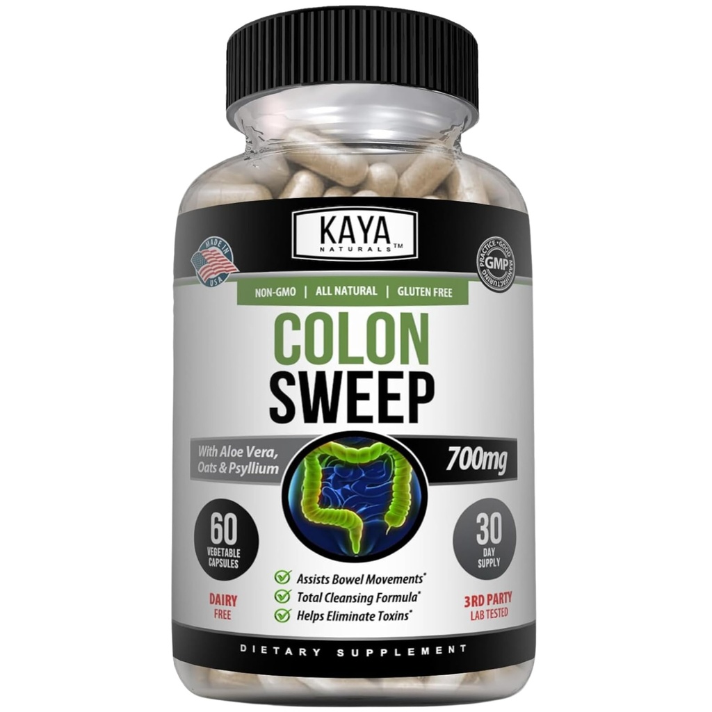 Kaya Naturals Colon Sweep Colon Cleanser 30 dagen snel handelen met kruiden & probiotica, ondersteunt gezonde Bowel bewegingen, reiniging formule met vezels, niet-GMO - 60 capsules