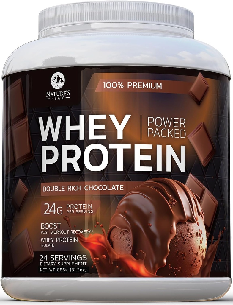 Premium 100% Whey Protein Powder 24g, Double Rich Chocolate, Advanced Isolate Protein for Muscle Gain, Recovery & Immune System Support, No Added Sugar, For Shakes & Chocolate Smoothies - 24 Servings