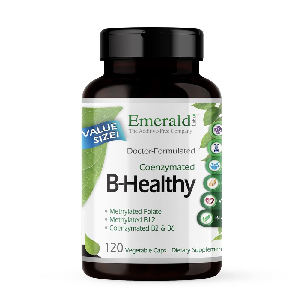EMERALD LABS B-Healthy - Vegan Vitamin B Complex - Inclusief Methylated Folic Acid & Full Spectrum B Vitaminen - Ondersteunt Immune, Brain & Heart Health* - 120 Plantaardige Capsules