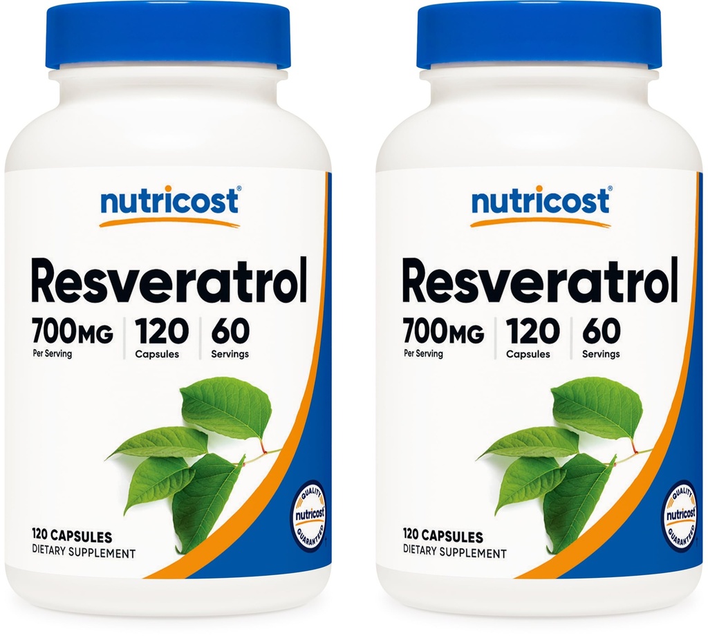 Nutricost Resveratrol 700mg; 120 Capsules végétales - 50% Trans-Resveratrol (2 bouteilles)