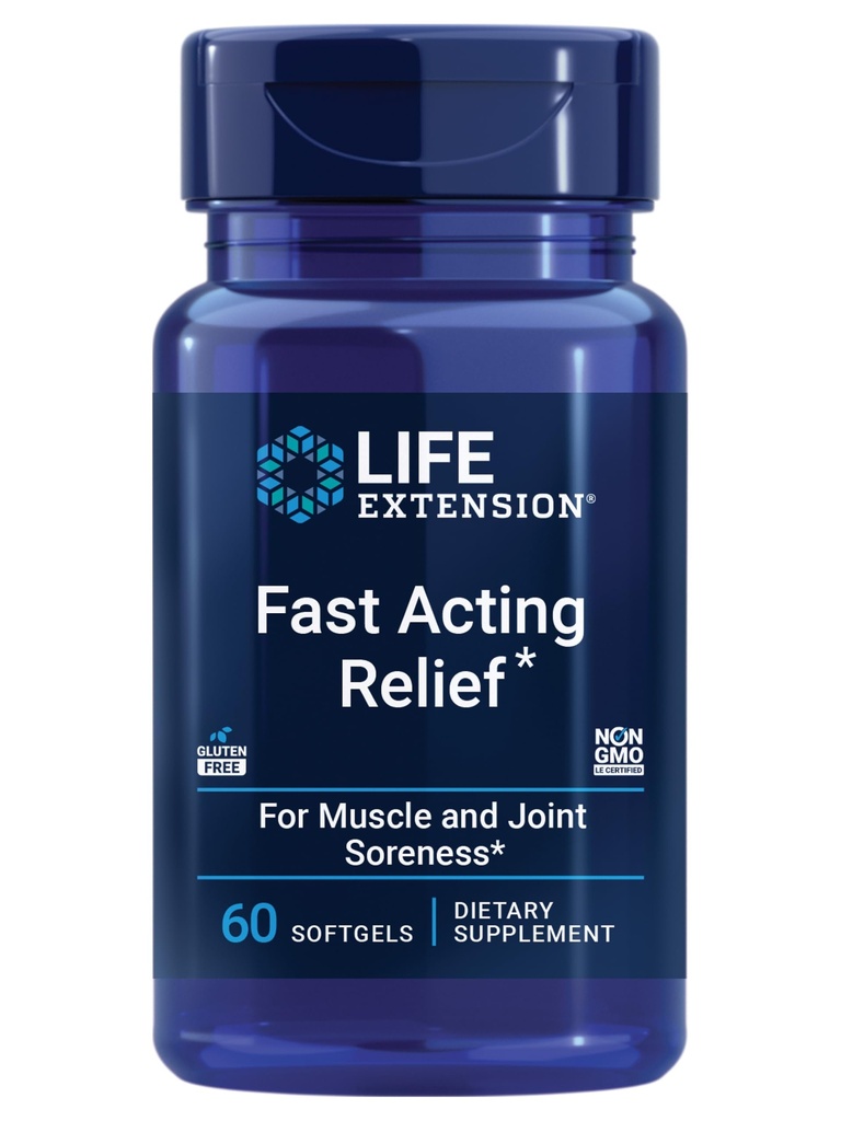 Life Extension Fast Acting Relief, Black Sesam Seeds, Kurkuma, Boswellia, Joint Support Supplement, Quick Relief voor ongemak in botten, gewrichten en spieren, Glutenvrij, Non-GMO, 60 softgels