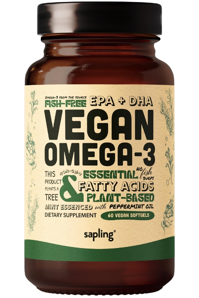 Supplément Vegan Omega 3 - Acide gras à base végétale DHA et EPA - Carrageenan Free, alternative à l'huile de poisson, soutient le cœur, le cerveau, la santé articulaire - Algae source durable - 60 Softgels