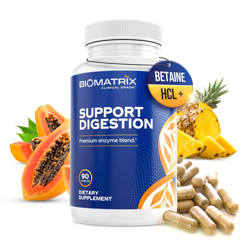 Supplément d'enzymes digestives (90 Capsules) Soutien Digestion - avec Bile purifiée, Pancréatine, Enzymes végétaux, Bile à Ox, Betaine HCL, Soutien Digestion des graisses glucidiques et protéines