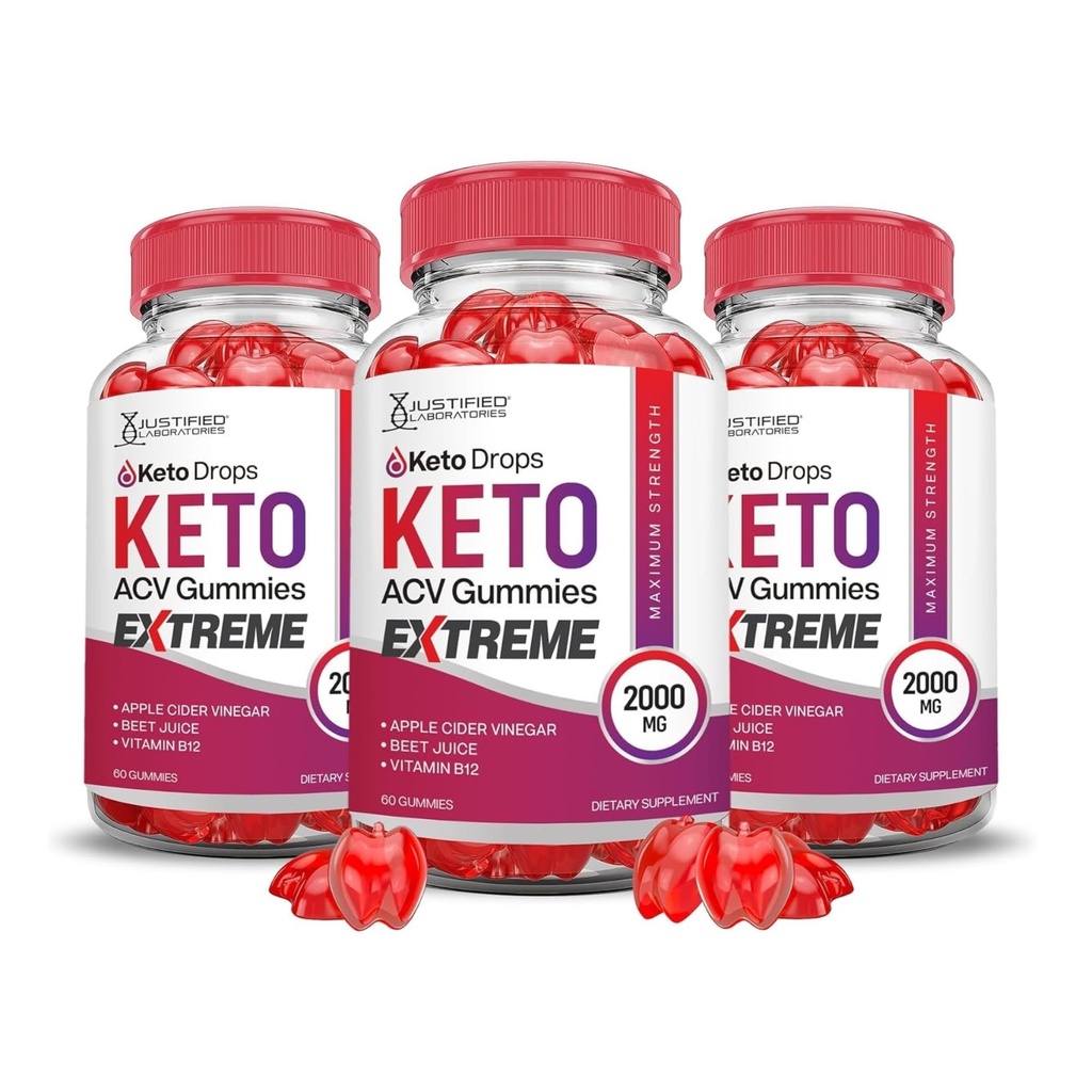 Justified Laboratories Keto Drops Keto ACV Gummies Extreme (2000 mg) - 60 Count, Pack of 3 - Formulated with Apple Cider Vinegar, Folate & Vitamin B12 - Non-GMO, Vegan, Gluten Free - 90 Servings