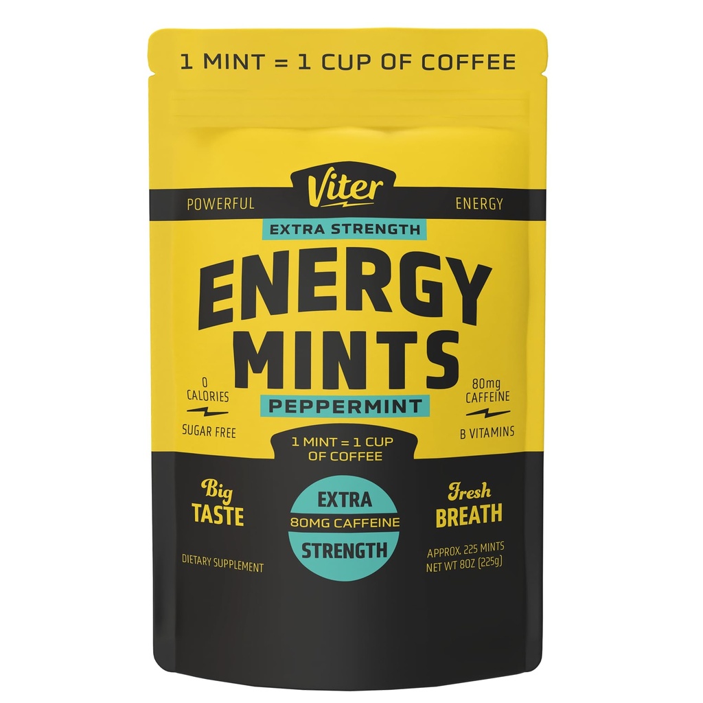 Viter énergie extra-résistance menthes caféinés 80mg caféine, B vitamines, sans sucre. (Peppermint, 8oz, sac en vrac)