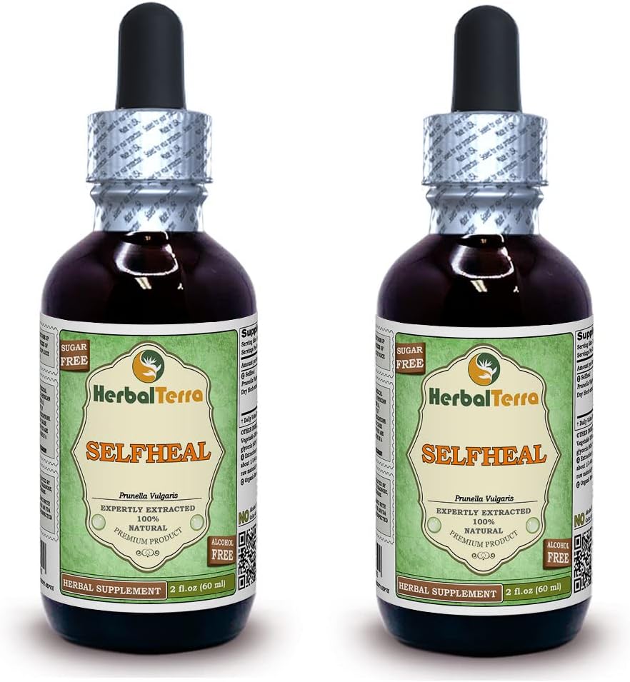 Selfheal (Prunella Vulgaris) Glycerite, biologisch gedroogd kruidenalcohol-FREE Liquid Extract (Grote naam: HerbalTerra, trots gemaakt in USA) 2x2 fl.oz (2x60 ml)