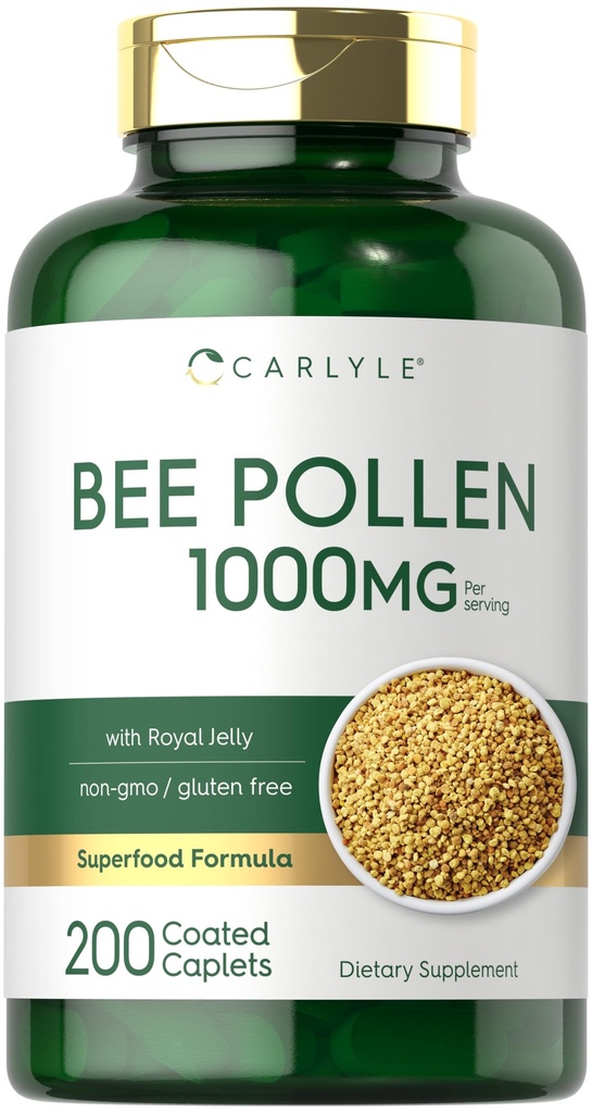 Carlyle Bee Pollen Supplément de 1000mg de 200 Caplets avec Jelly Royal et Propolis d'abeilles pour les hommes et les femmes
