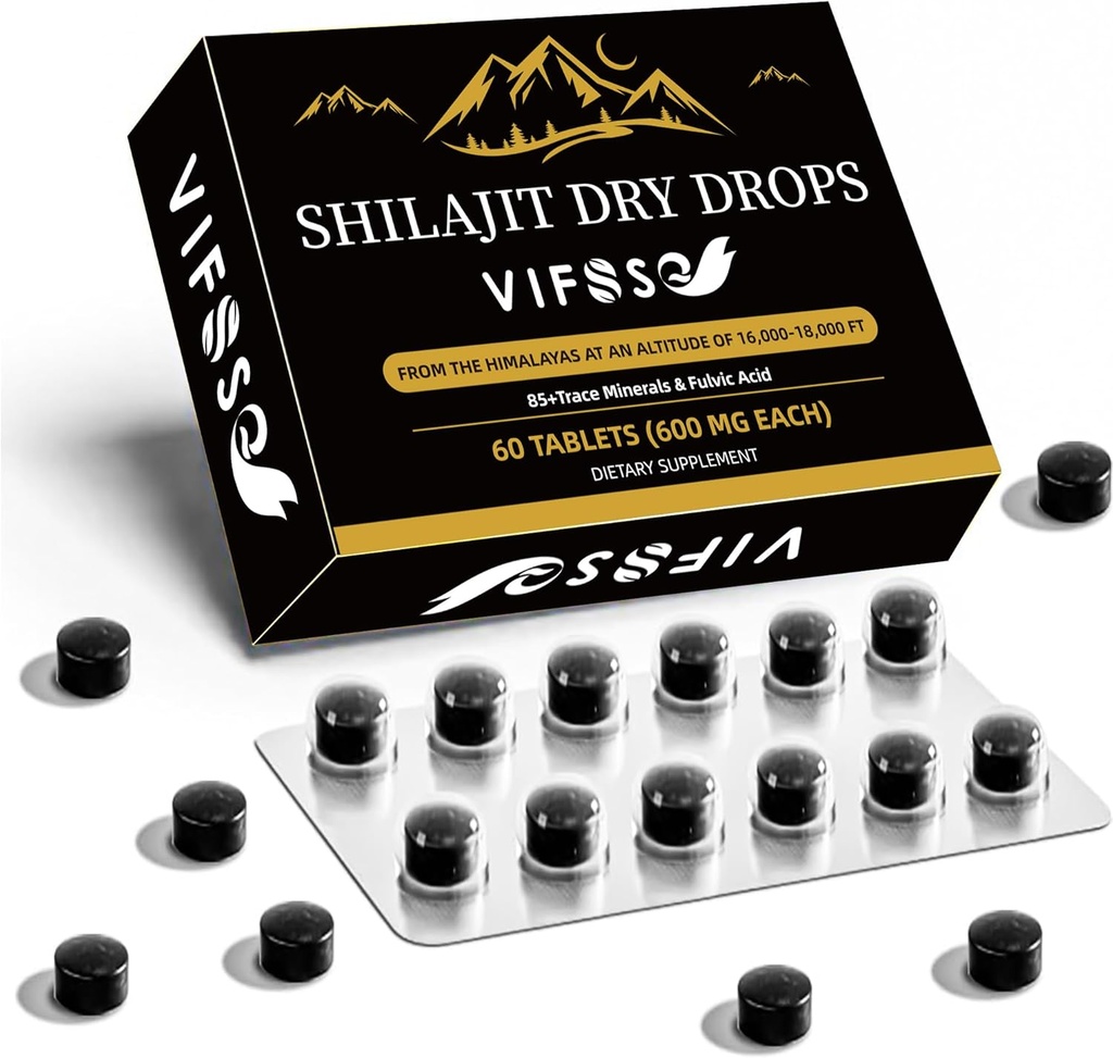 Shilajit Dry Drops, Shilajit Supplement, 36000 Mg Biologische Shilajit Maximale Potentie, Energie Booster, Gold Grade Nature Shilajit voor Energie Ondersteuning, 1 Pack van 60 Telt
