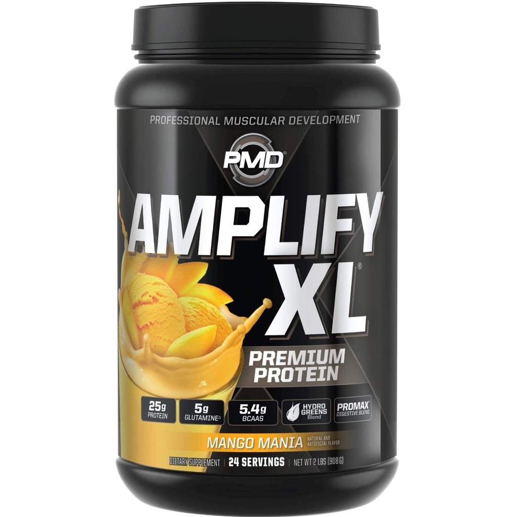 PMD Sports Amplify XL Premium Whey Protein Supplement Hydro Greens Blend - Glutamine et Whey Protein Matrix avec Superfood pour les muscles, la force et la récupération - Mangue Mania (24 portions)