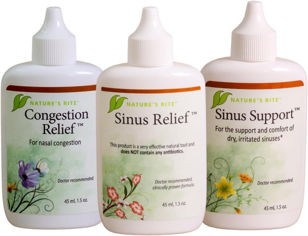 Natures Rite Sinus TrilogyTM, emballage de 3 bouteilles, 1,5 oz (45 mL) Chacun – Portable, tout-naturel Sinus Spray – Relief non addictive pour l'allergie et l'irritation de la pollution – Hydratant et apaisant Tissu Sinus