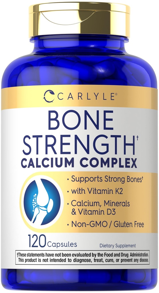 Carlyle Bone Strength Calcium Complex Supplement | with Vitamin D3, Magnesium, K2, Zinc & Boron | 120 Capsules | Non-GMO, Gluten Free
