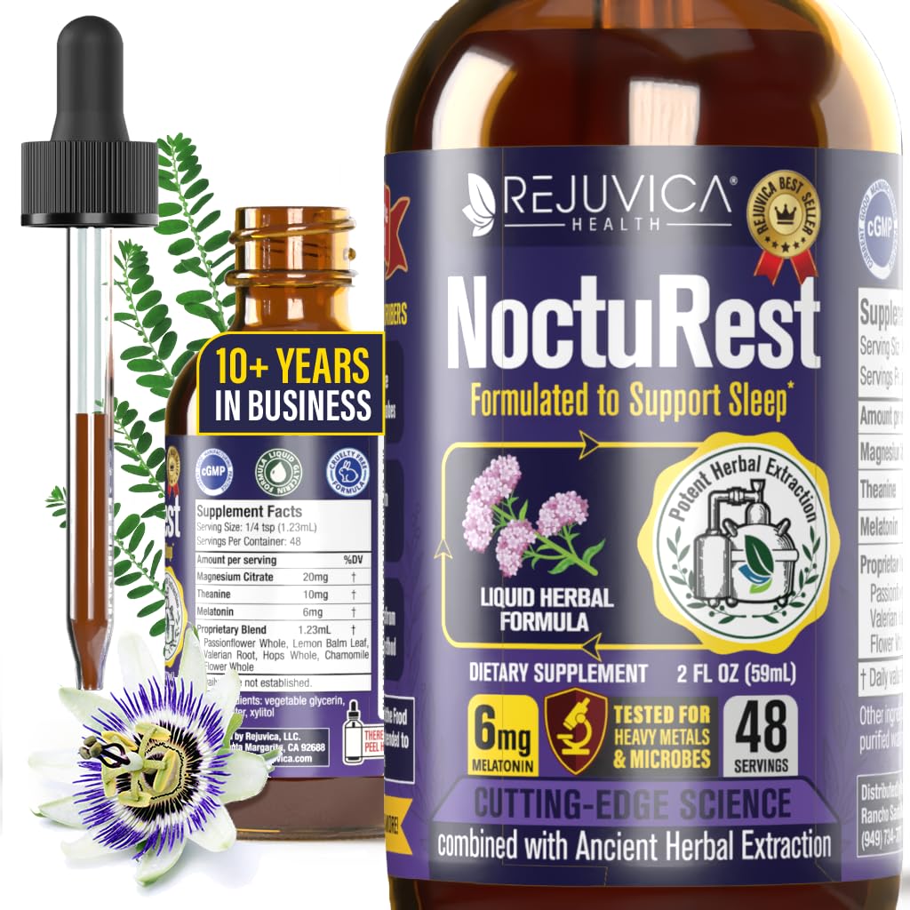 NoctuRest Natural Sleep-Aid met Valeriaan en Melatonine - All-Natural Liquid Formula for 2X Absorptie - Magnesium, L-Theanine & Meer