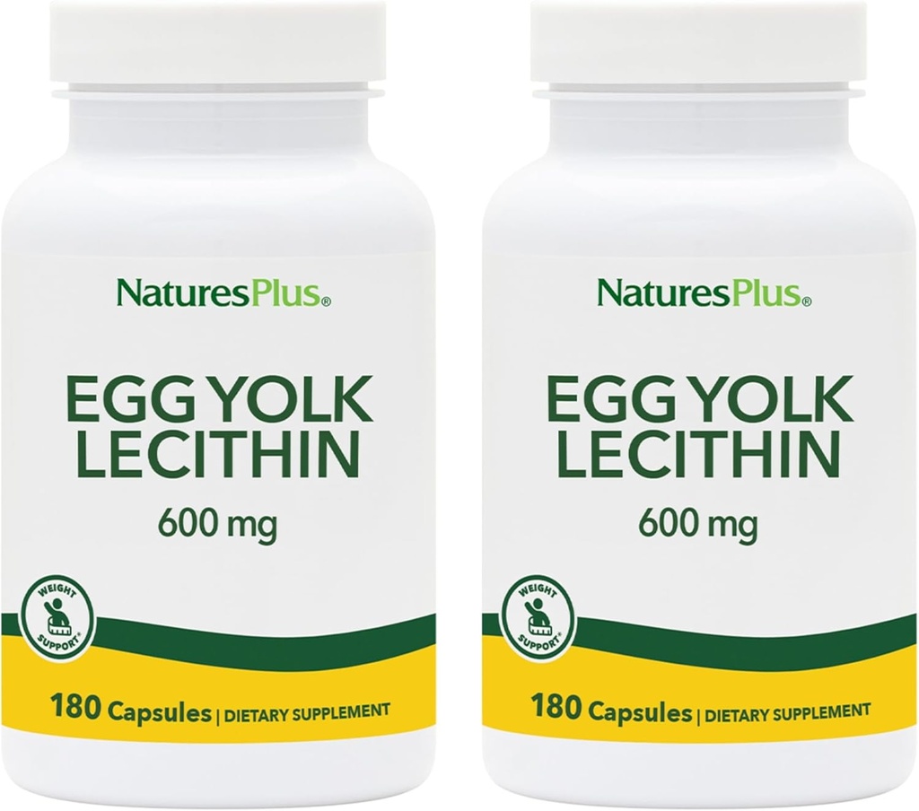 NaturesPlus Egg Yolk Lecithin - 600 mg, 180 Capsules - Verpakking van 2 - Sojavrij, Glutenvrij - 180 Totaal porties