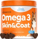 Omega 3 voor honden - Omega 3 visolie voor honden, vergieten supplement met zalmolie voor honden huid en jas, vermindert jeuk & ondersteunt hart gezondheid - 90 hondenallergie kauwen voor jeukende huid