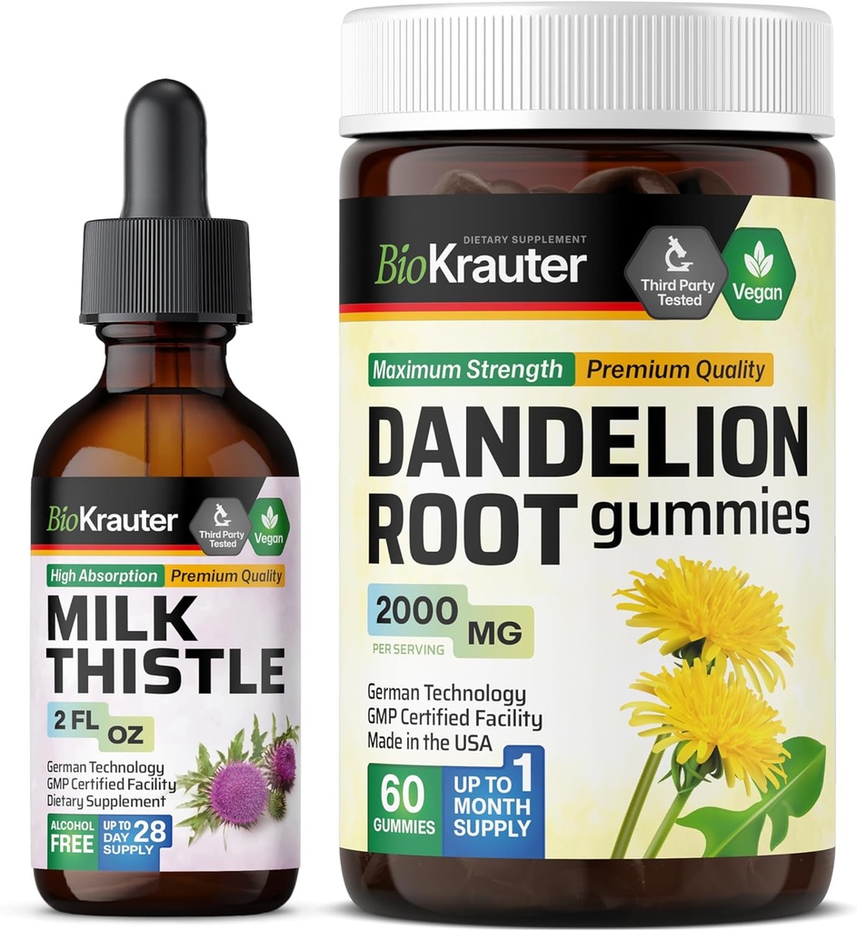 BIO KRAUTER Melkdistel Tinctuur 2 Fl. Oz. & Dandelion 60 Gummies