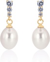 18K Gold Plated Sterling Zilveren Dangle White Drop Hand geplukt Kwaliteit Zoetwater Cultuur Pearl bruiloft oorbellen met Cubic Zirconia kristallen parel bruids oorbellen sieraden voor bruiden