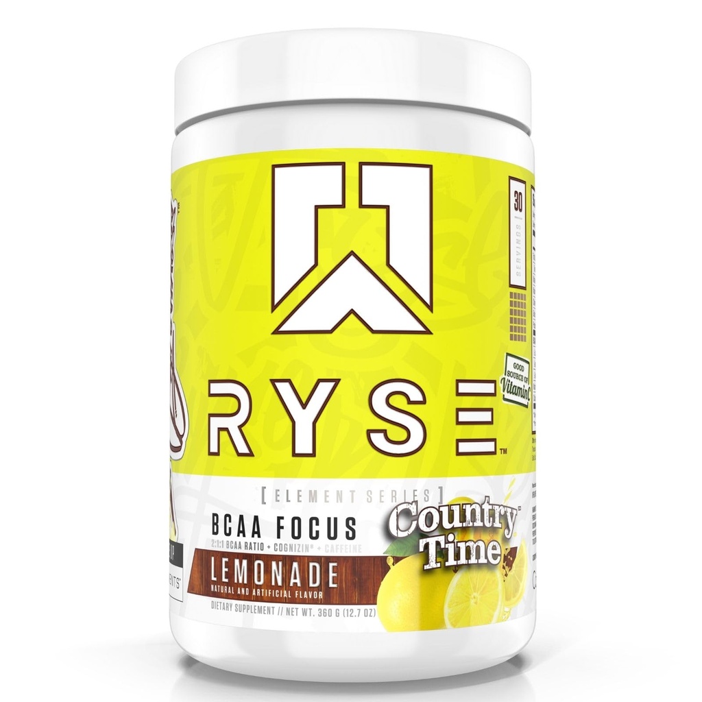 RYSE BCAA Focus Powder - Country Time Limonade - BCAA Supplement met Elektrolyten, Natuurlijke Cafeïne & Cognizin Ondersteuning voor Hydratatie, Herstel, Energie, en Focus voor mannen & Women - 30 Servers