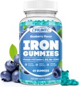 Iron Gummies for Women & Men - Iron Supplement with Vitamin B6, B12, C, Zink, Folate for Adults & Kids - Support Iron Deficency, Anemia, Energy Boost, Blood Builder - Sugar Free Vegan 60ct Blueberry