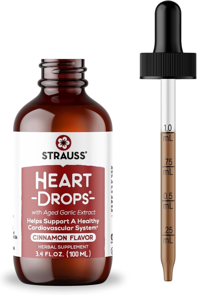Strauss Naturals Des gouttes de coeur, des suppléments de coeur à base de plantes avec le gui européen et des extraits d'ail vieilli, 3,4 fl oz, parfum de cannelle